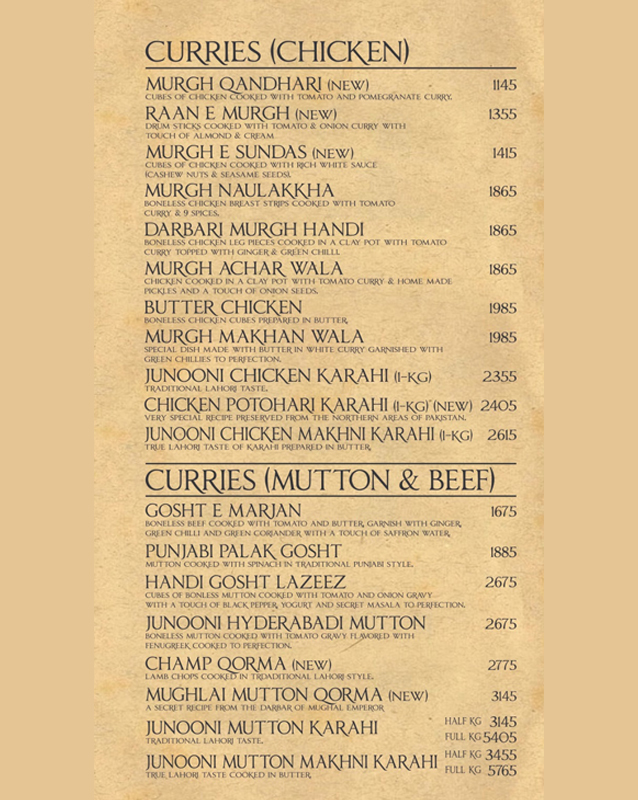 Junoon Restaurant Menu Price Buffet 