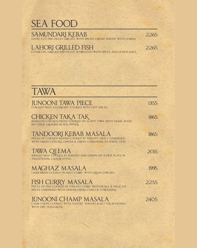 Junoon Restaurant Menu Price